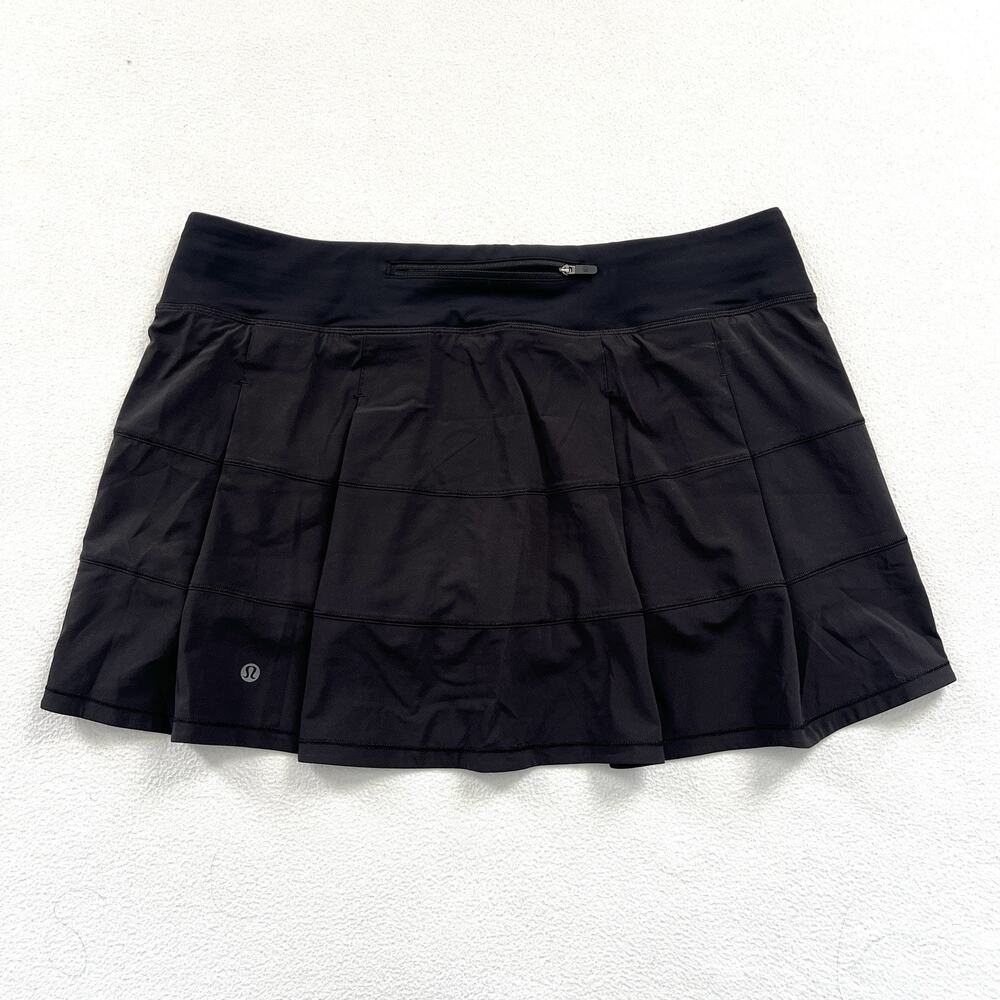 Lululemon Women Solid Black Pace Rival Skirt 4-way Stretch Golf Skort 12 Tall